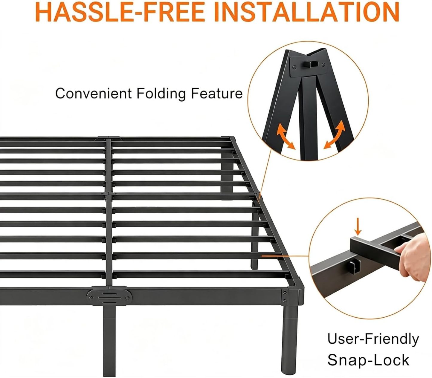 AURORAL ZONE 14" King Size Bed Frame, Heavy Duty Steel Platform Bed, No Box Spring Needed, Extra Under Bed Storage, Easy Assembly, Rounded Legs, Black