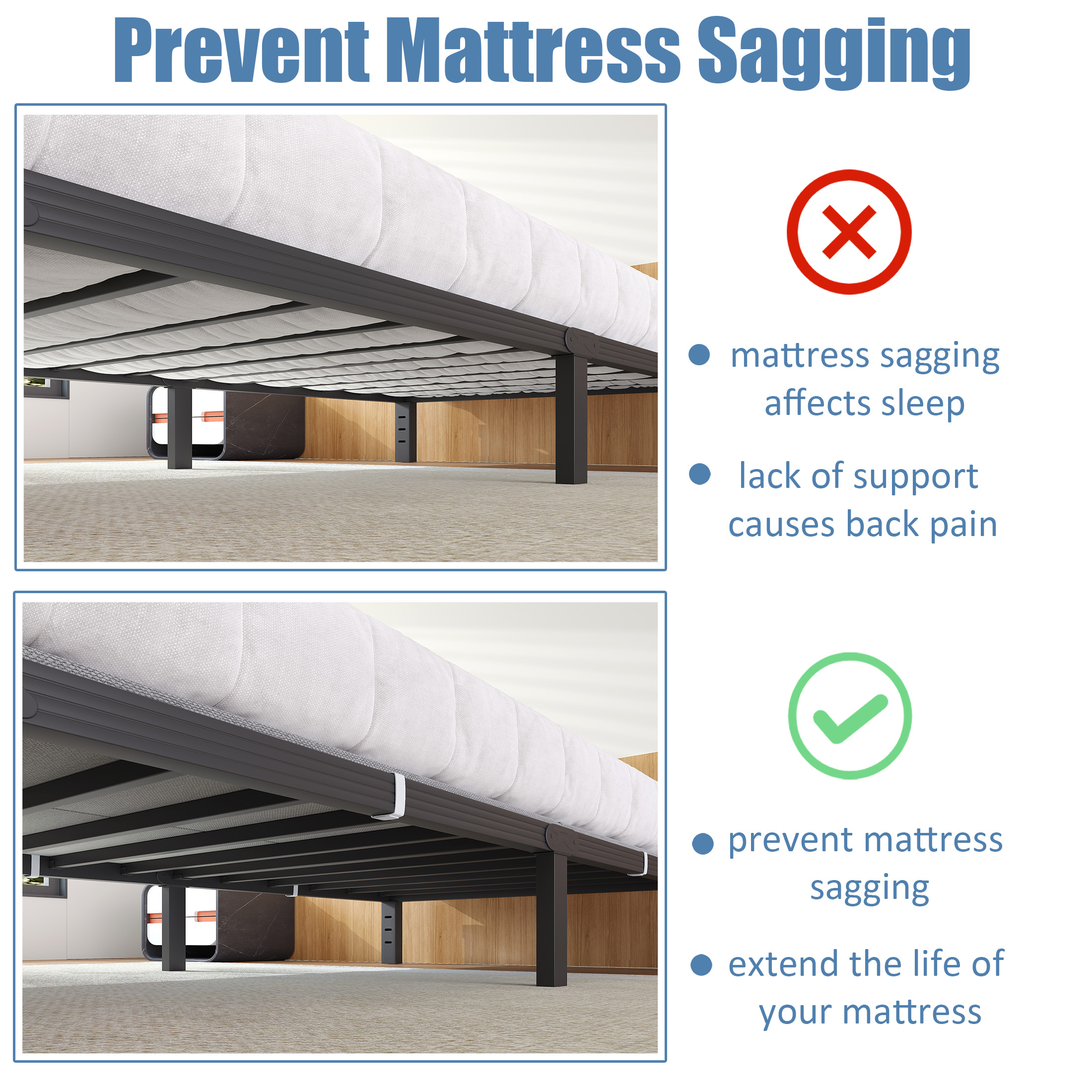 Neslime Queen Size Bunkie Board, Heavy Duty Bed Support Board Under Mattress, Low Profile Bed Support, Noise Minimizing, Fully Assembled