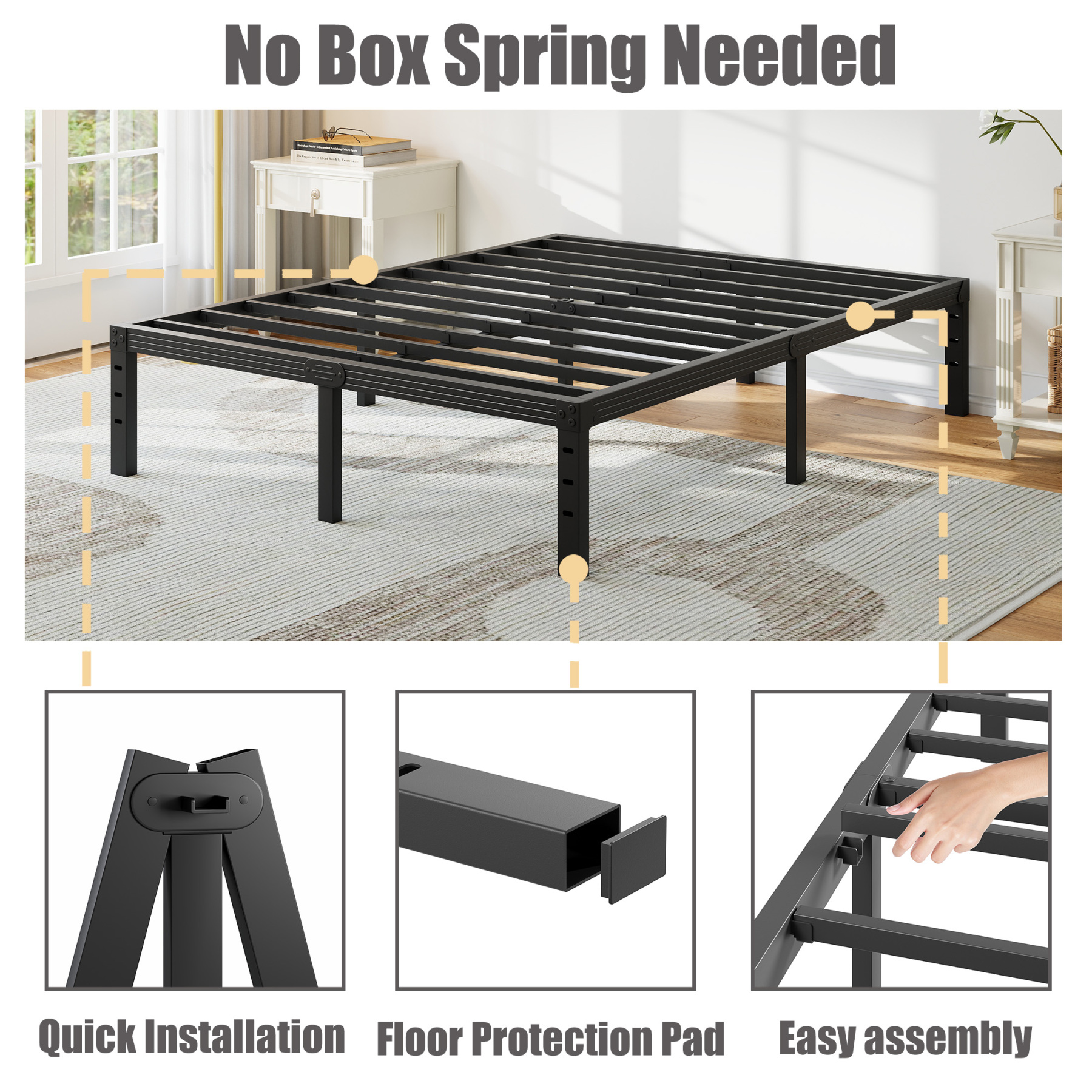 NESLIME 14 inch Queen Size Heavy Duty Metal Bed Frame, Sturdy Construction, No Box Spring Needed, Easy Assembly