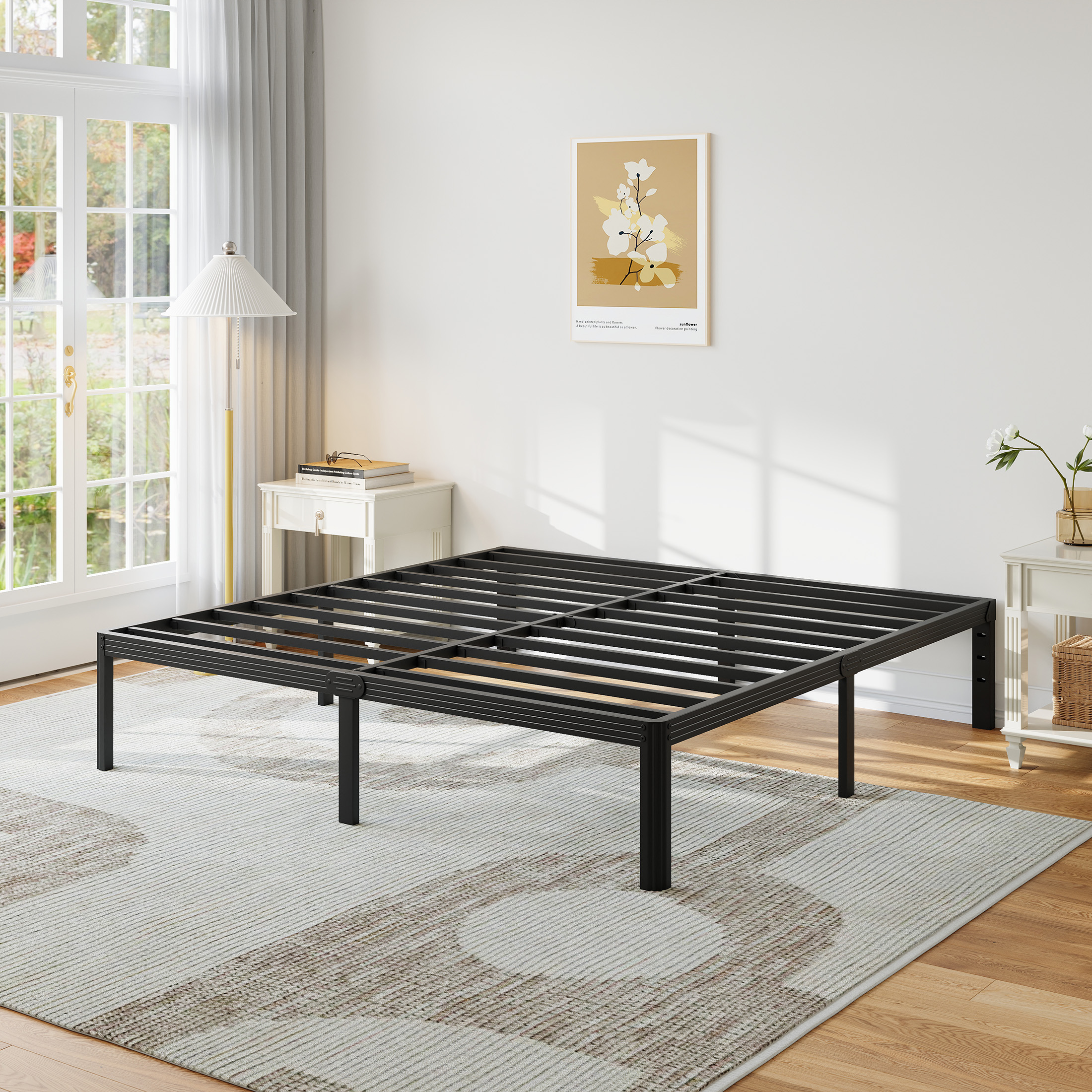 Neslime 16 inch Twin-XL Size Metal Platform with Rounded Corners, Heavy Duty Bed Frame, No Box Spring Needed, Black