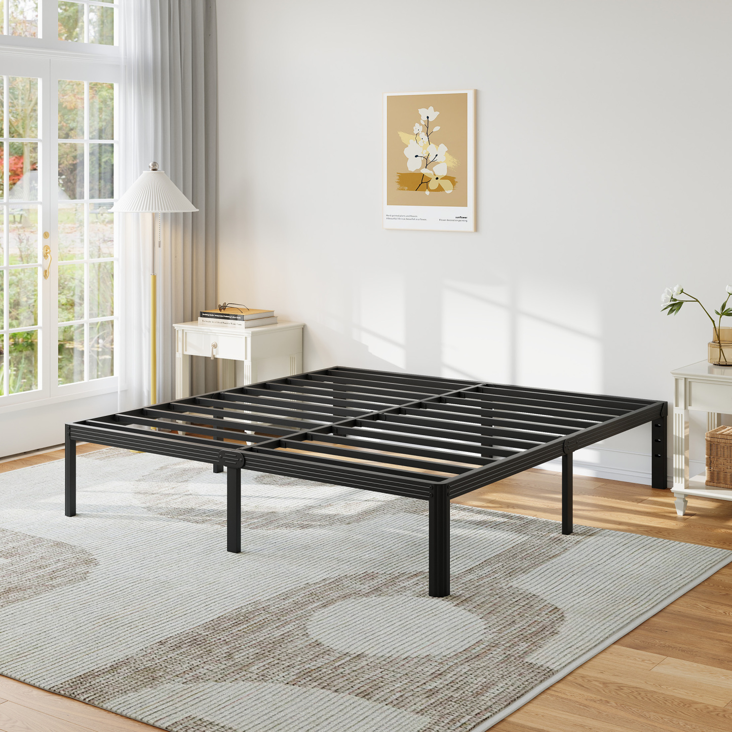 Neslime 16 inch Twin-XL Size Metal Platform with Rounded Corners, Heavy Duty Bed Frame, No Box Spring Needed, Black