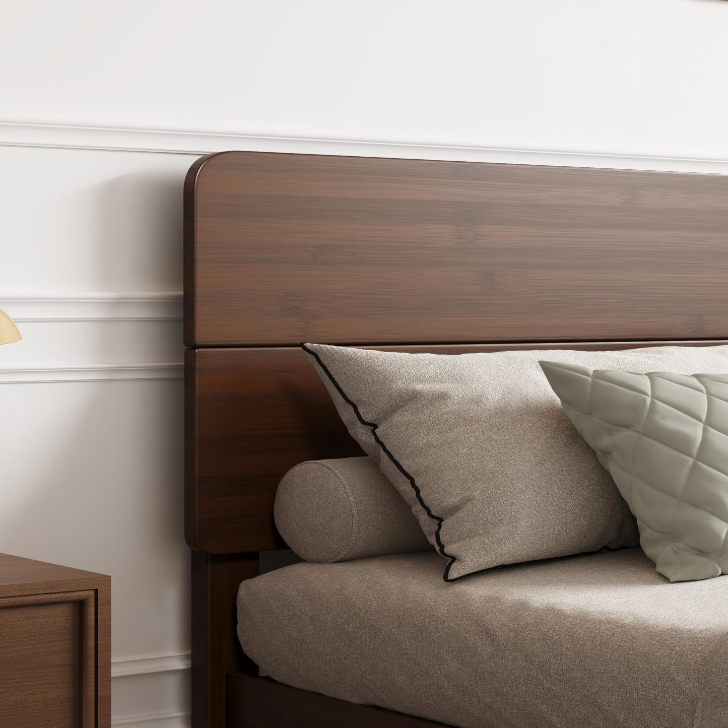 AURORAL ZONE 14 inch Bamboo Bed Frame with Headboard, No Box Spring Needed, Easy Assembly, Noise Free, Metal Slats Support, Walnut