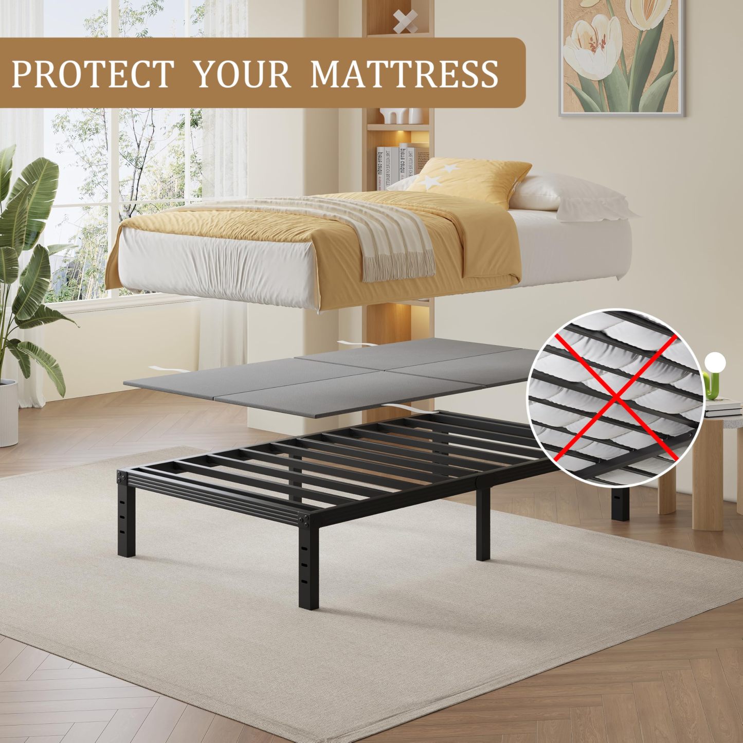 Bunkie Board, Under Mattress Support Board, Foldable Low Box Spring, Breathable Bunky Boards, Light & Thin & Noise Minimizing, Whole Bed Boards Design