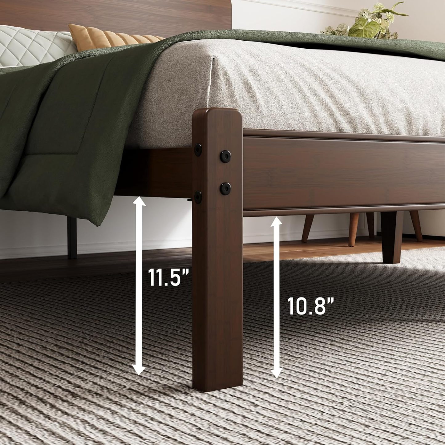 AURORAL ZONE 14 inch Bamboo Bed Frame with Headboard, No Box Spring Needed, Easy Assembly, Noise Free, Metal Slats Support, Walnut