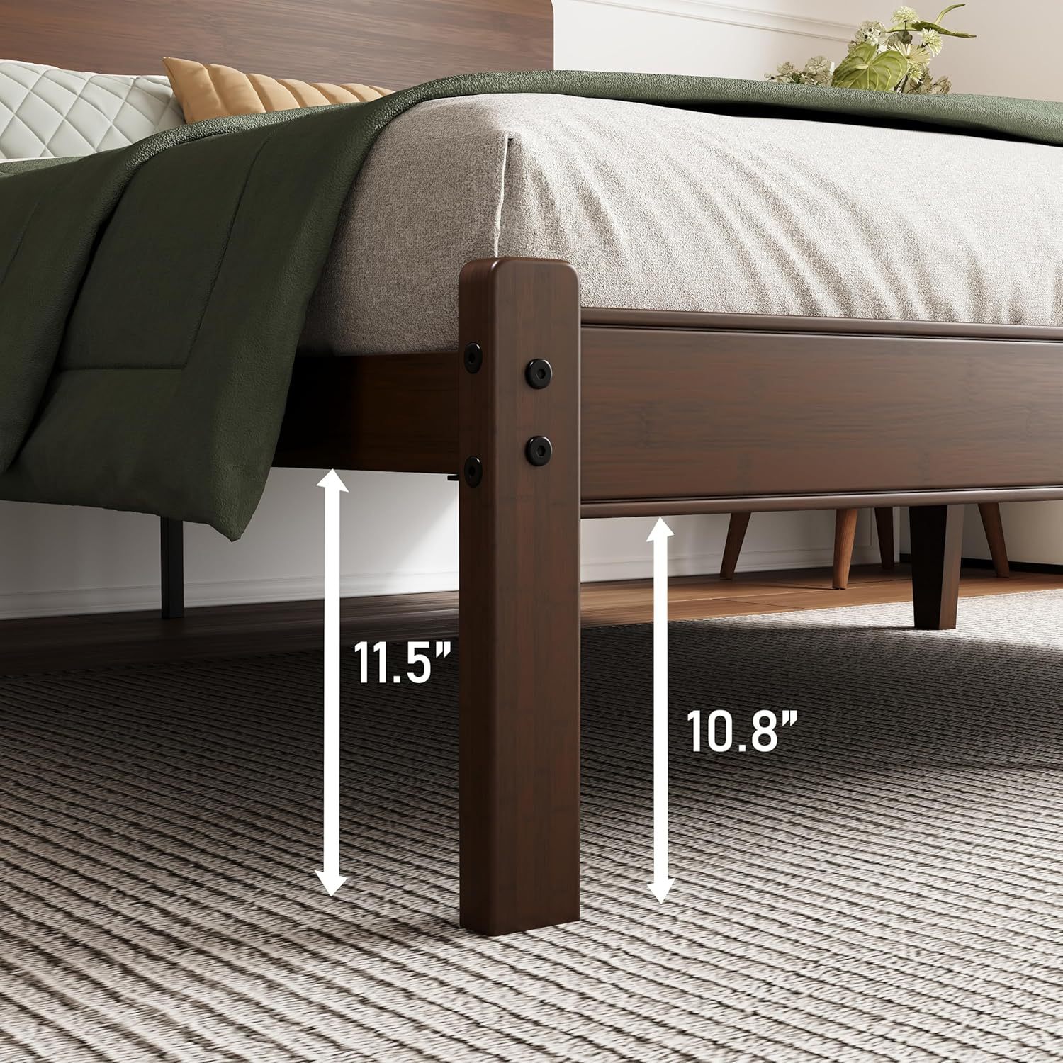 AURORAL ZONE 14 inch Bamboo Bed Frame with Headboard, No Box Spring Needed, Easy Assembly, Noise Free, Metal Slats Support, Walnut