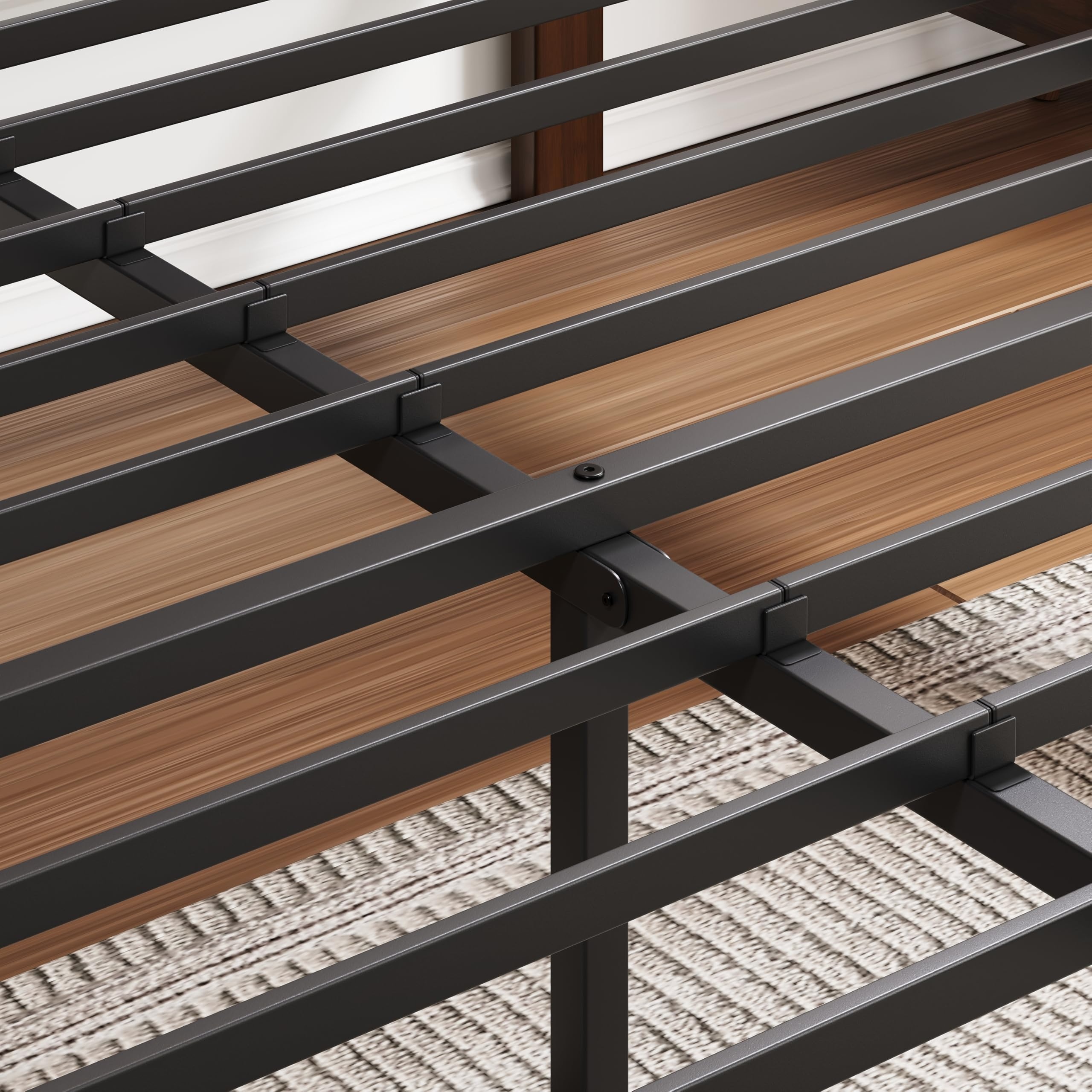 AURORAL ZONE 14 inch Bamboo Bed Frame with Headboard, No Box Spring Needed, Easy Assembly, Noise Free, Metal Slats Support, Walnut