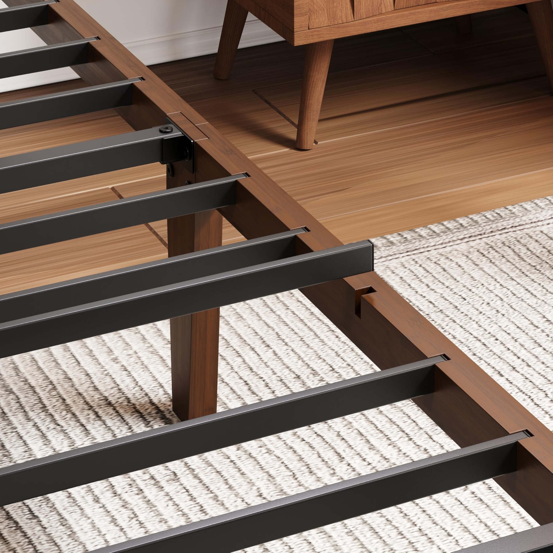 AURORAL ZONE 14 inch Bamboo Bed Frame with Headboard, No Box Spring Needed, Easy Assembly, Noise Free, Metal Slats Support, Walnut