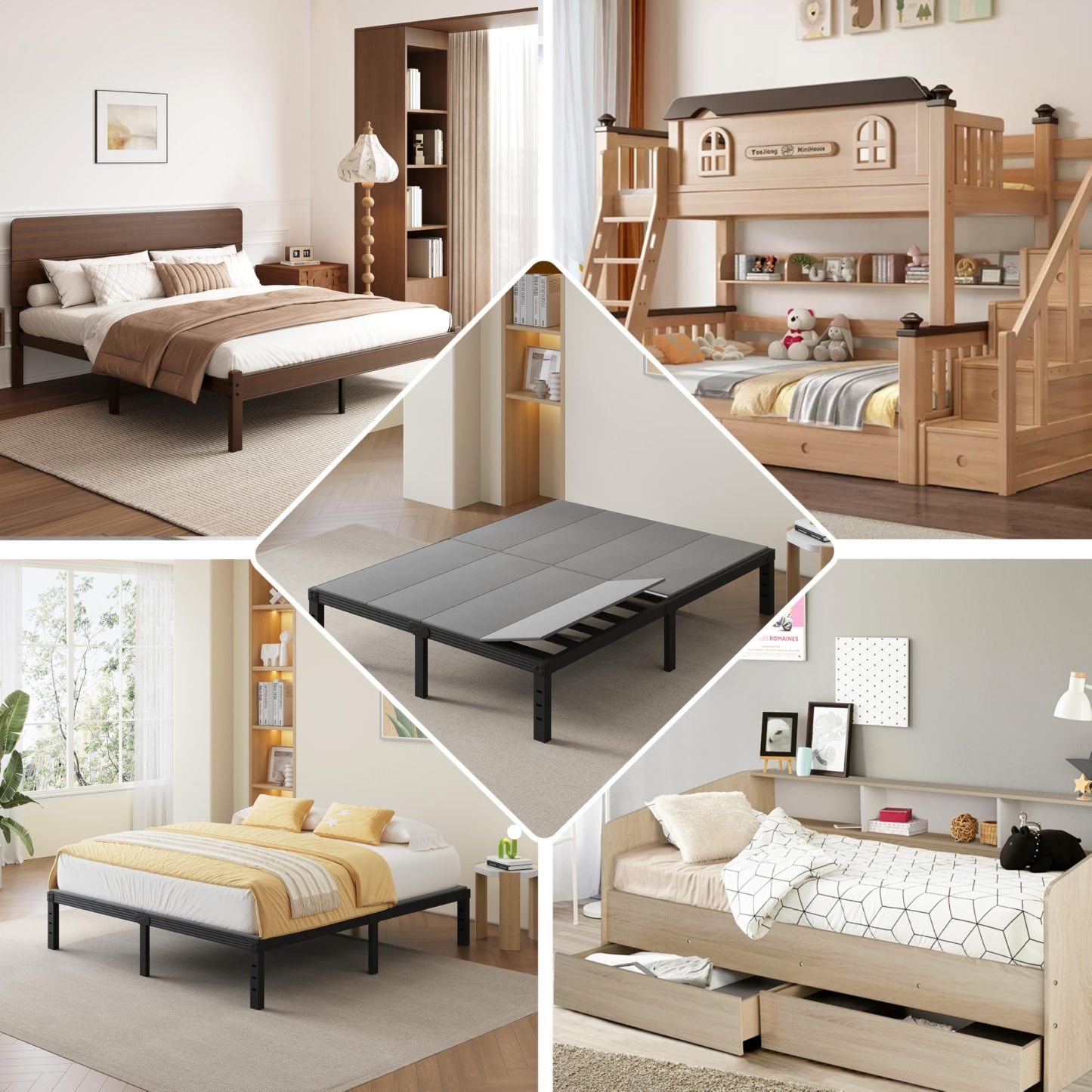 Bunkie Board, Under Mattress Support Board, Foldable Low Box Spring, Breathable Bunky Boards, Light & Thin & Noise Minimizing, Whole Bed Boards Design