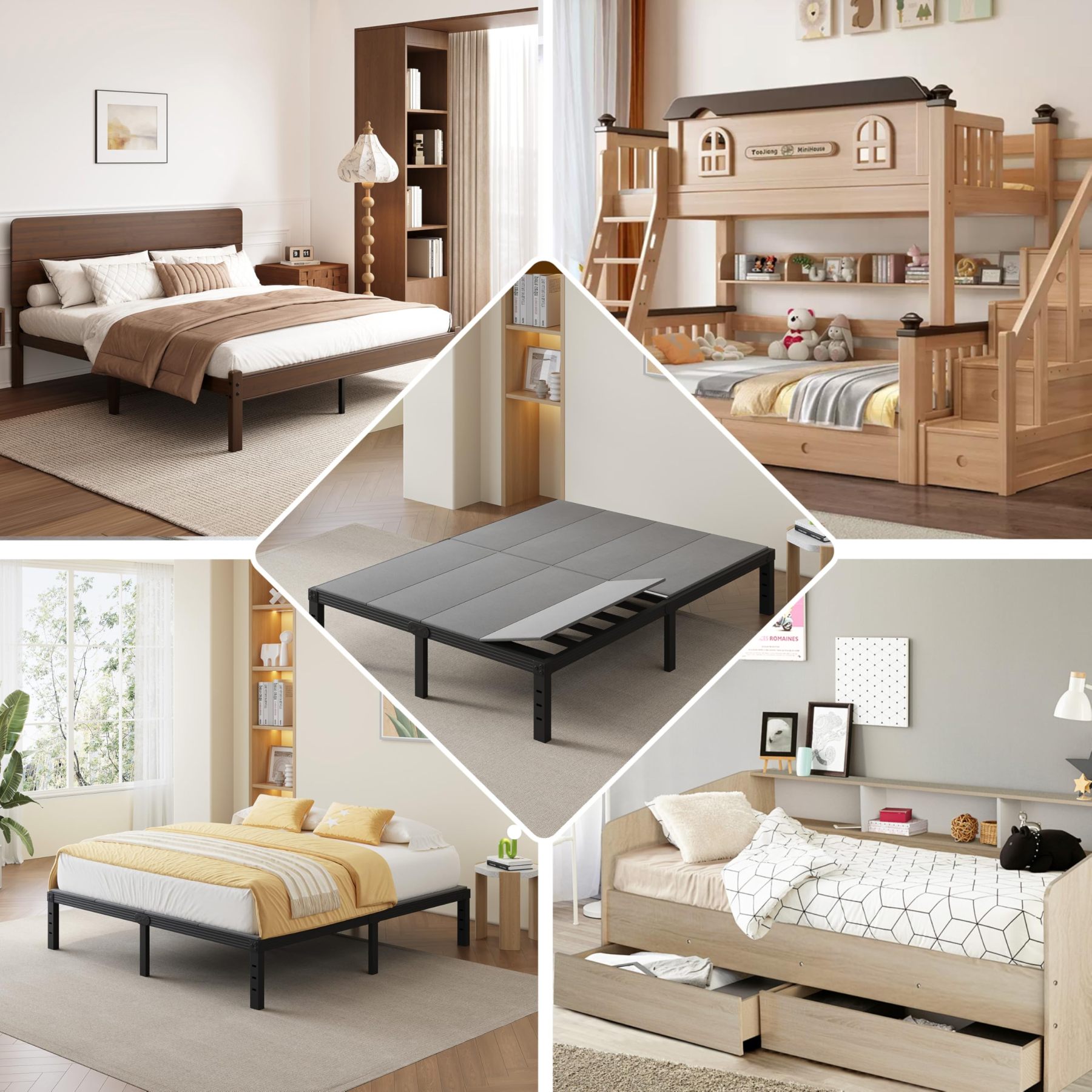 Bunkie Board, Under Mattress Support Board, Foldable Low Box Spring, Breathable Bunky Boards, Light & Thin & Noise Minimizing, Whole Bed Boards Design