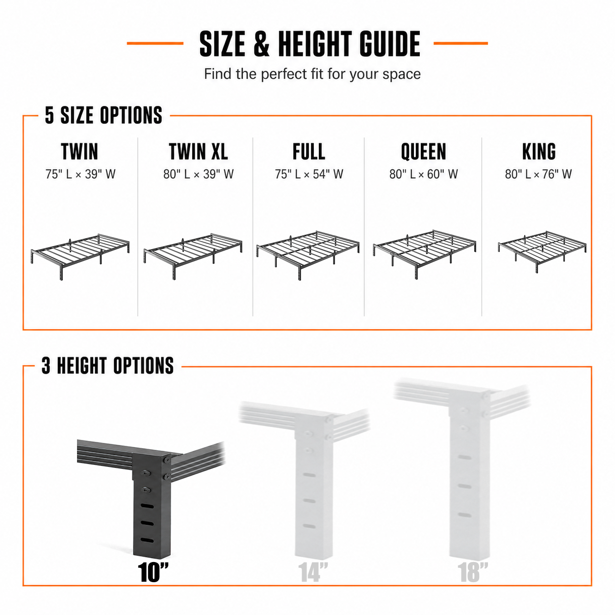 Auroral Zone 10 inch Metal Platform Bed Frame, Heavy Duty Mattress Foundation, No Box Spring Required