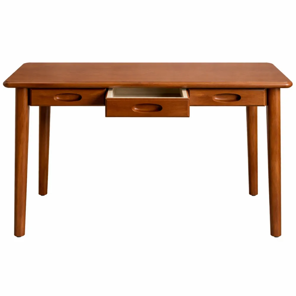 Scrivania in Legno Massiccio con Cassetti, Tavolo da Ufficio Rustico Marrone per Casa