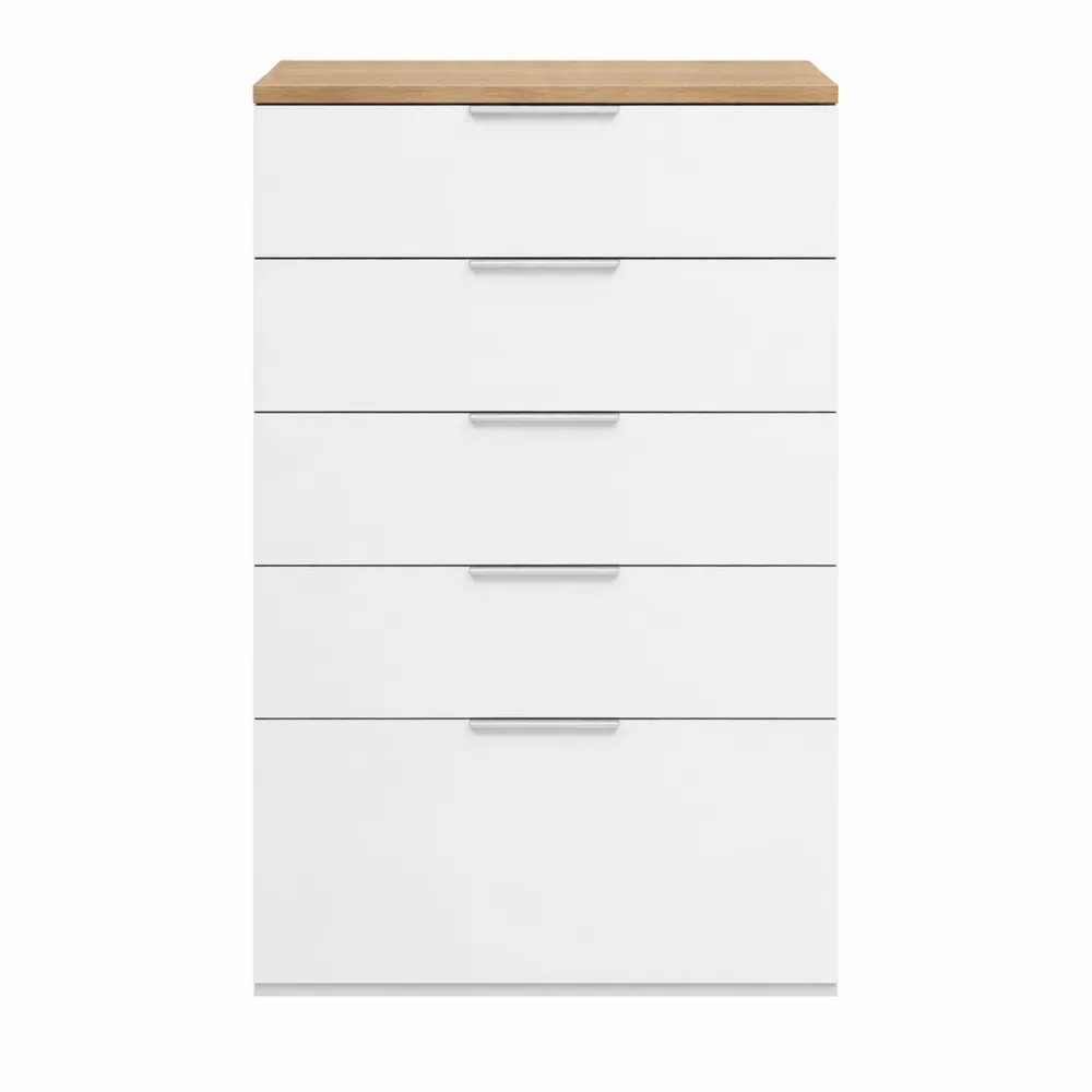 Cassettiera con 5 Cassetti per Camera da Letto in Rovere e Bianco Laccato