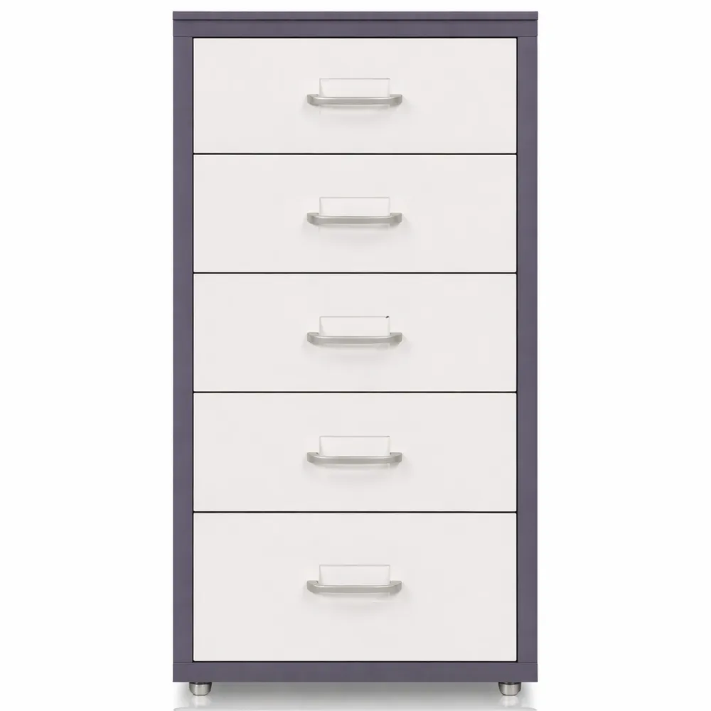 Cassettiera da Ufficio con Ruote e 5 Cassetti, Grigio e Bianco
