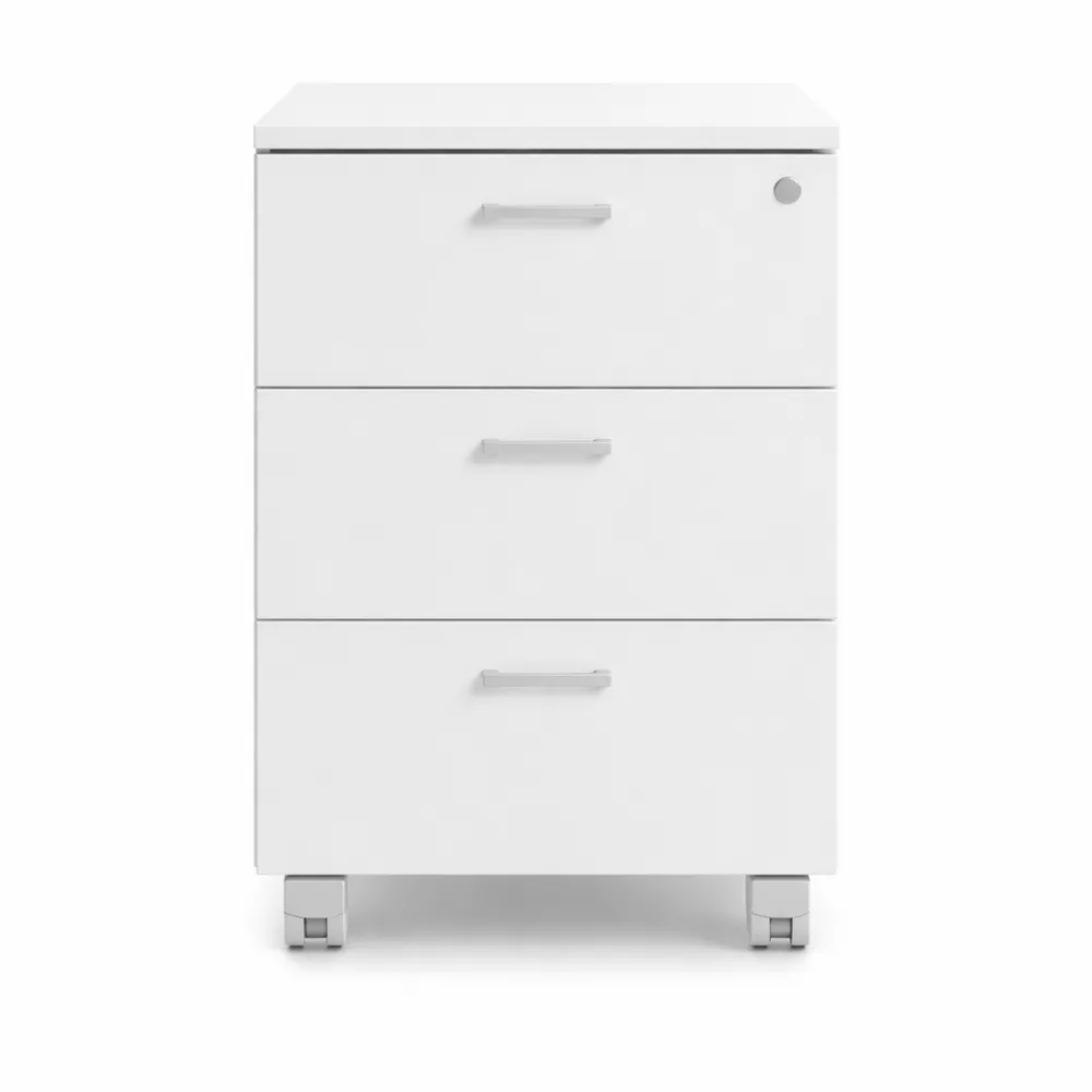 Cassettiera in legno su ruote con serratura, 3 cassetti, Bianco, 42x55x57 cm