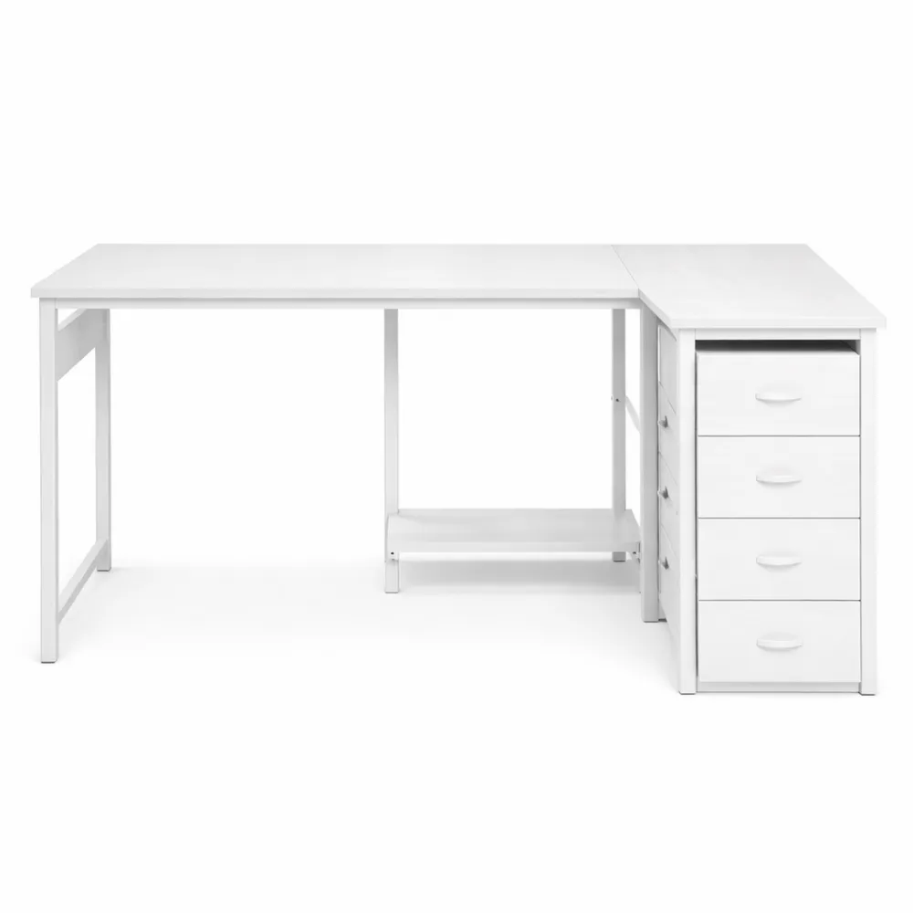 Scrivania Angolare Moderna con Cassetti Reversibili, Ideale per Ufficio e Studio, Colore Bianco