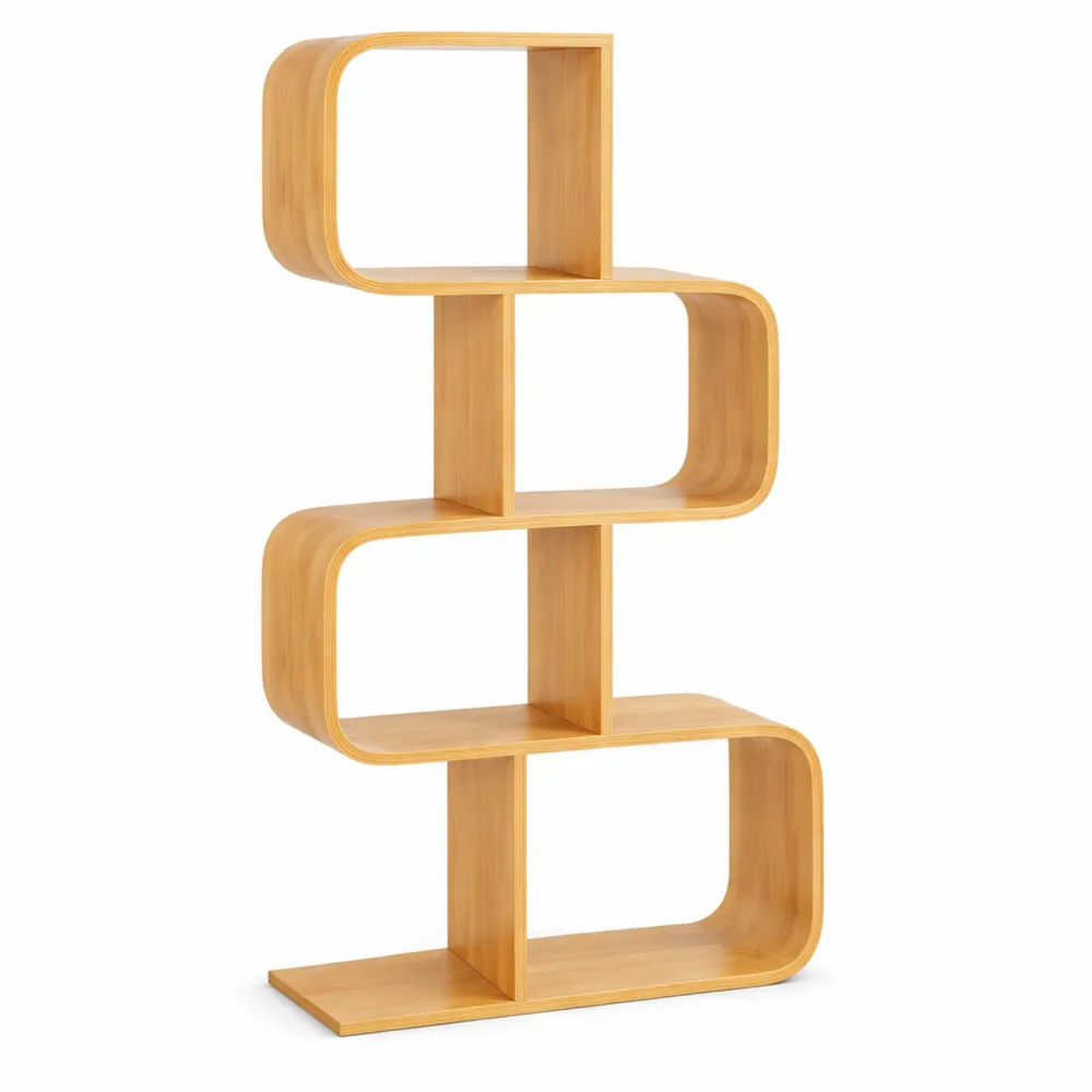 Libreria Geometrica a S con Cassetti Multipli per Salotto e Camera