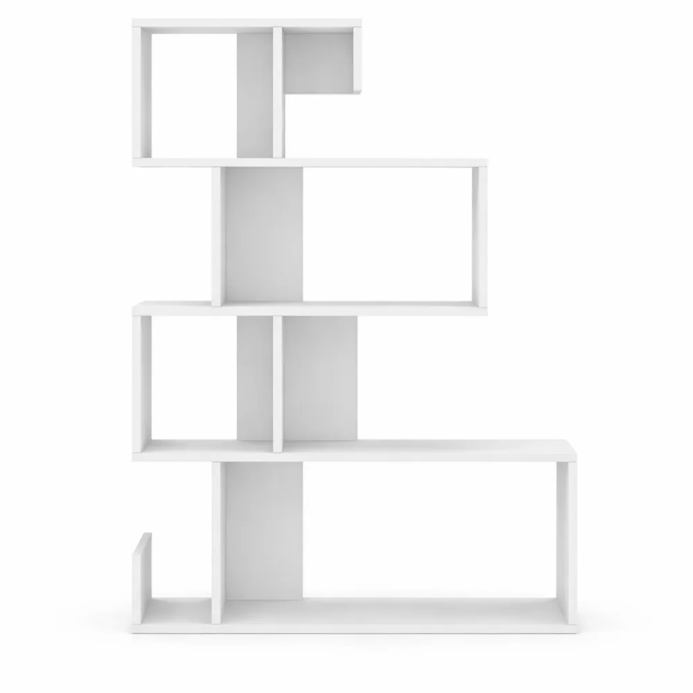 Libreria Moderna a 5 Ripiani in Legno, Design a S con Protezione Anti-Ribaltamento per Soggiorno e Studio, 80 x 22 x 100 cm, Colore Bianco