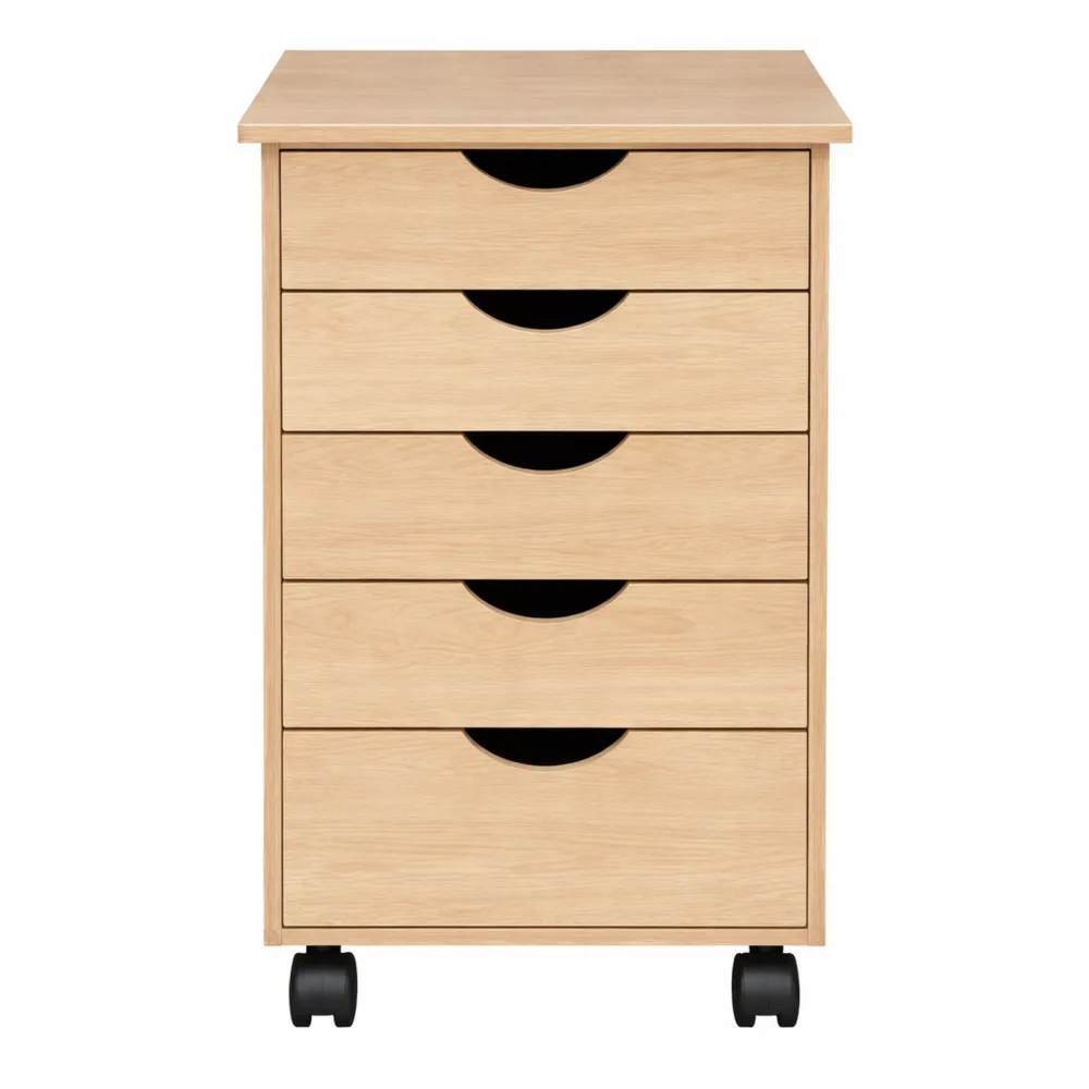 Cassettiera Ufficio Salvaspazio con 6 Cassetti su Ruote in Legno Chiaro