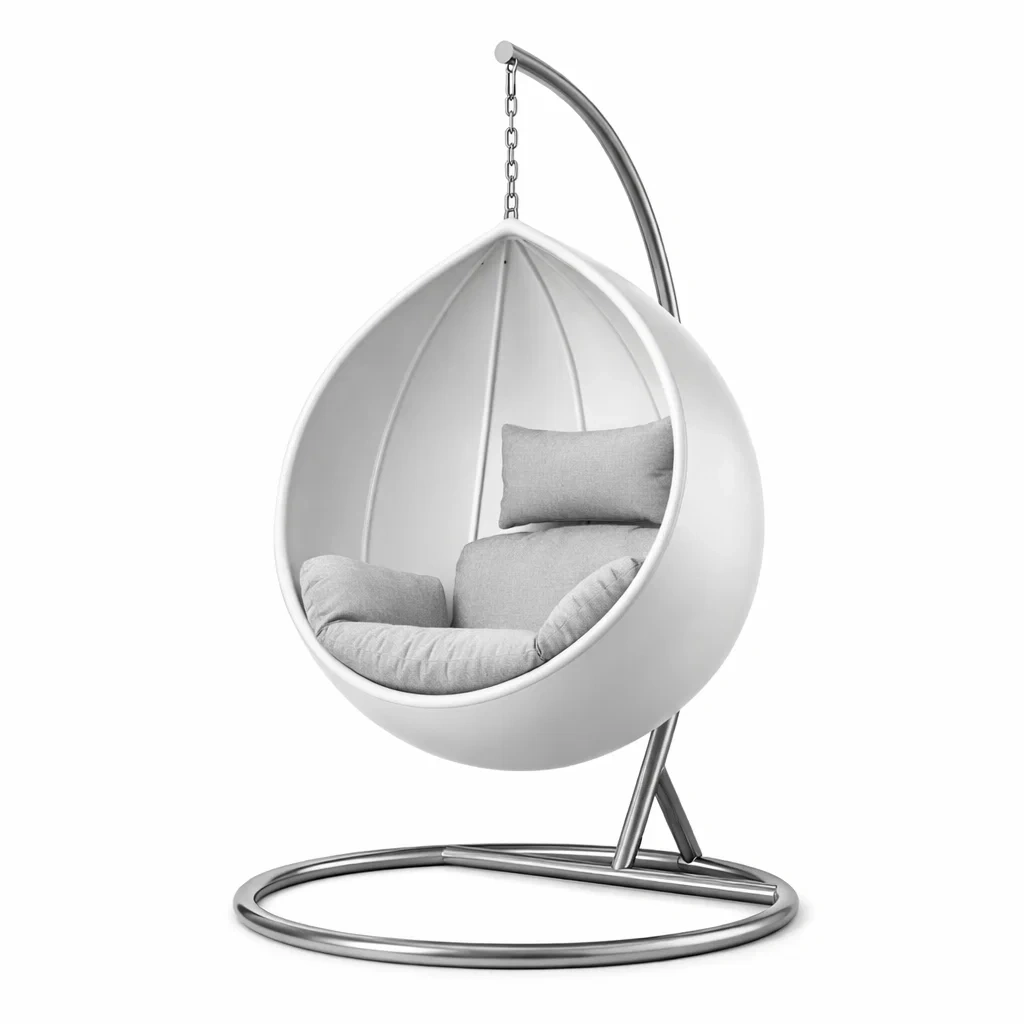 Hängesessel Ei Form aus Polypropylen mit Metallrahmen Weiß Grau-nestzorae