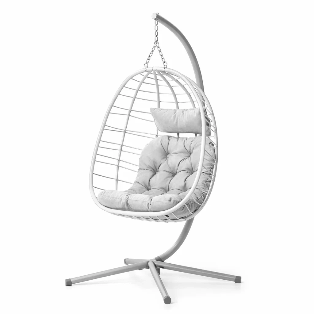 Hängesessel Grau mit Metall und Polyesterkissen-nestzorae