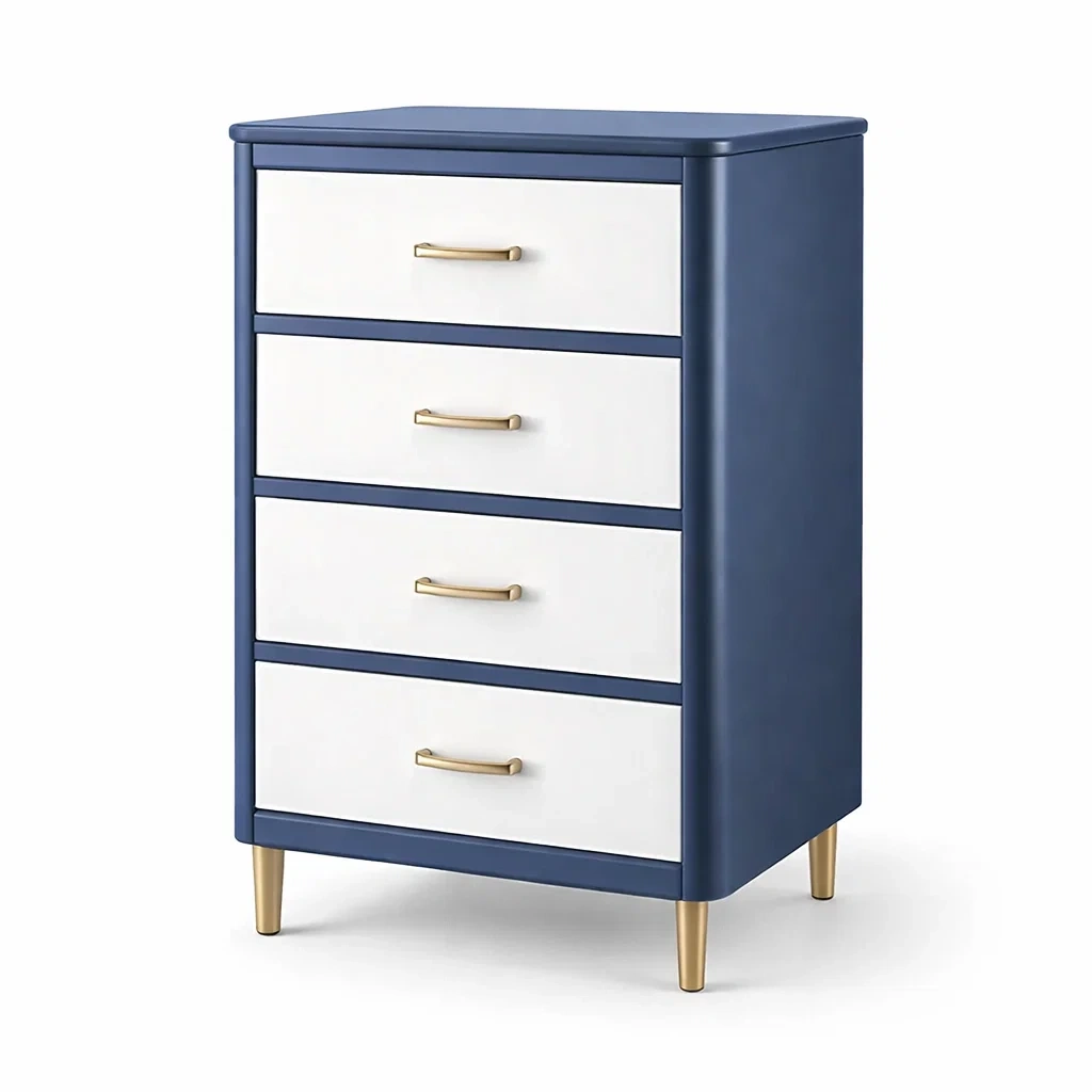 Kommode aus Holz Blau Weiß mit 4 Schubladen und Metallgriffen-nestzorae