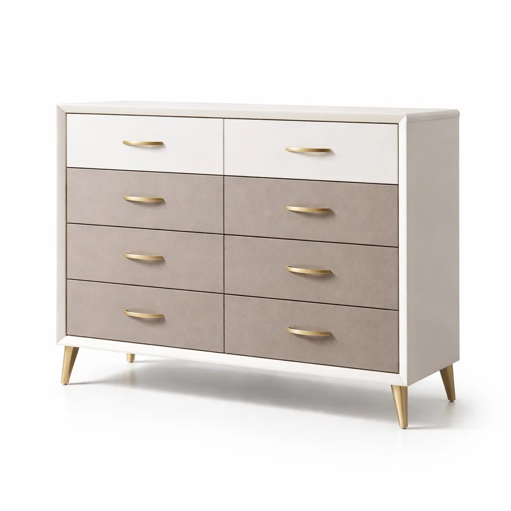 Kommode mit 8 Schubladen aus MDF und Metall Weiß Braun-nestzorae