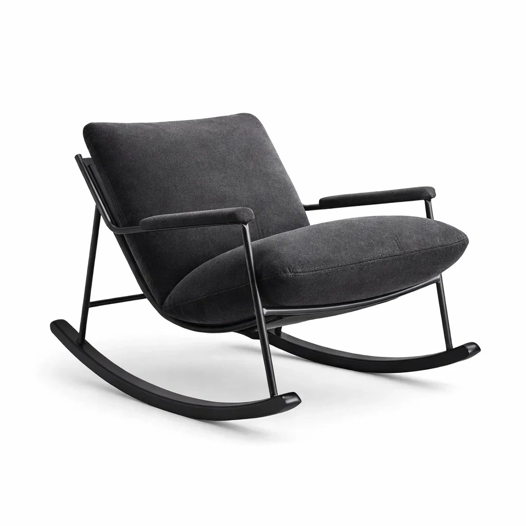 Schaukelstuhl aus Stoff Dunkelgrau mit Metallrahmen-nestzorae