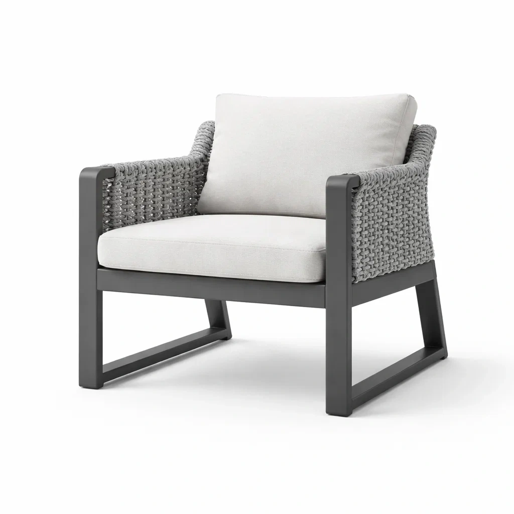 Sessel aus Metall und Polyrattan Anthrazit Creme-nestzorae