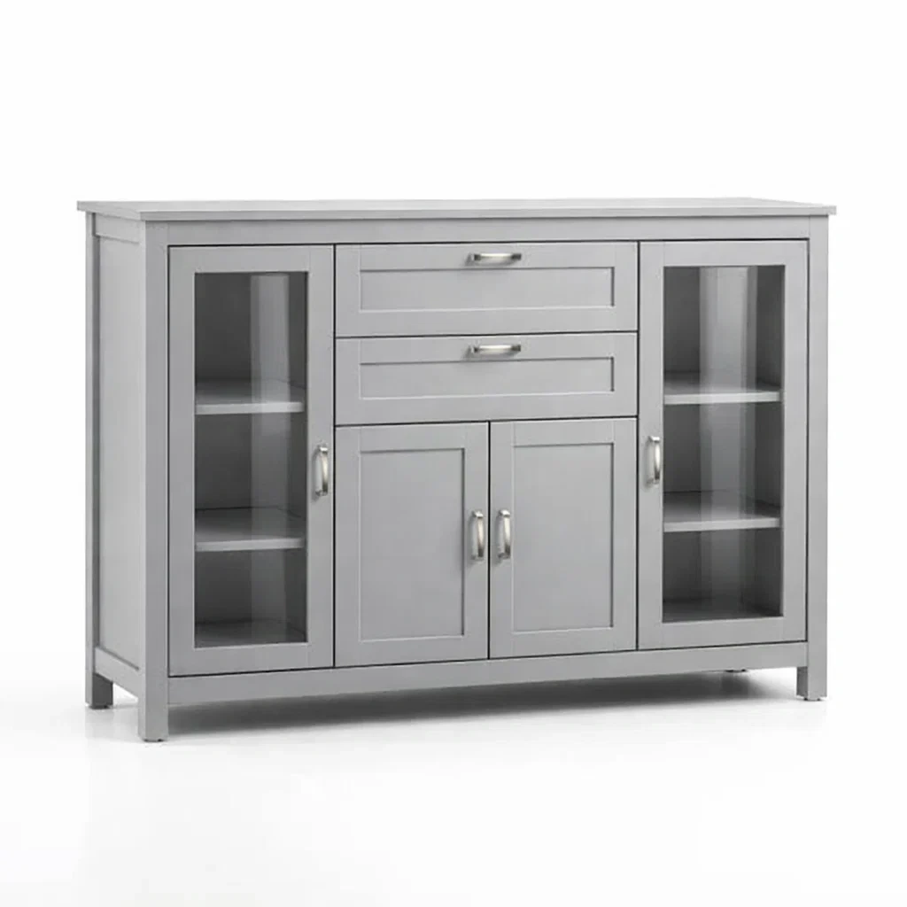 Sideboard aus MDF Grau mit Sicherheitsglas 150x40x90 cm-nestzorae