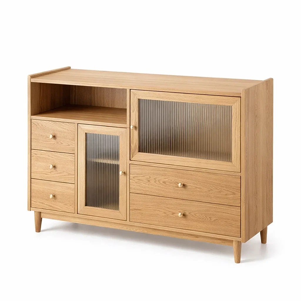 Sideboard aus Eichenholz mit geriffelter Glastür 120x40x90 cm-nestzorae