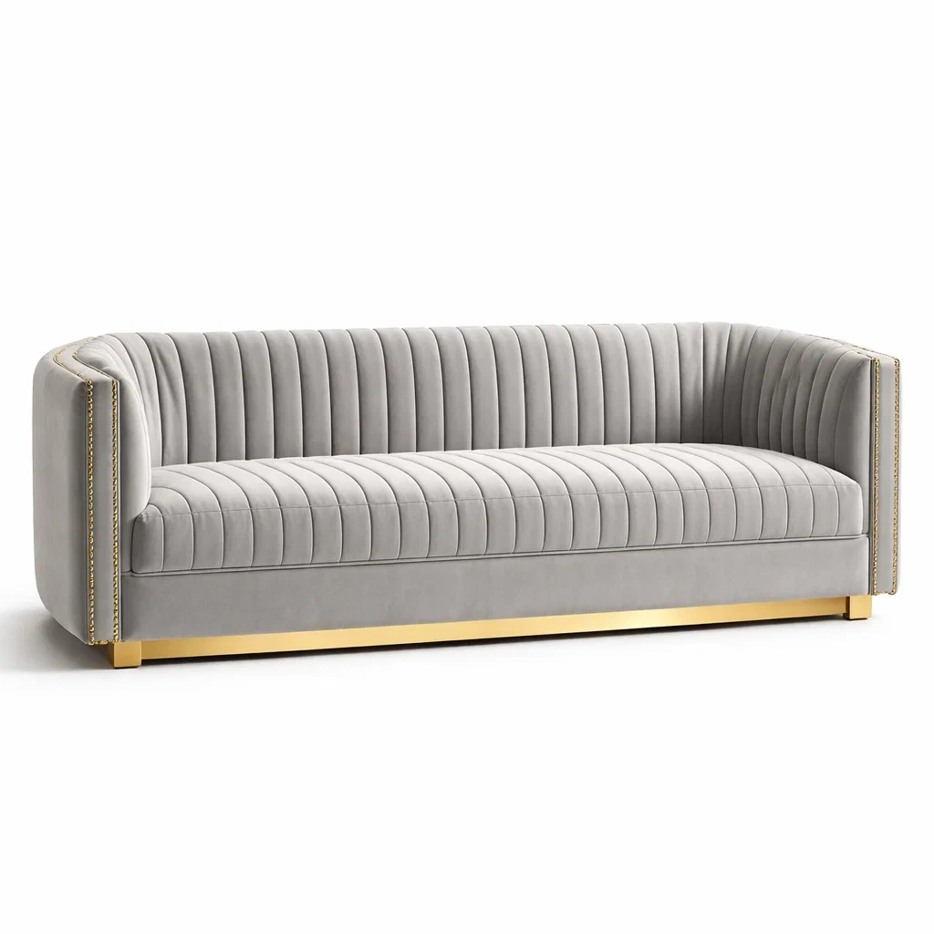 Sofa 3 Sitzer aus Velours mit Metallrahmen Grau Gold-nestzorae