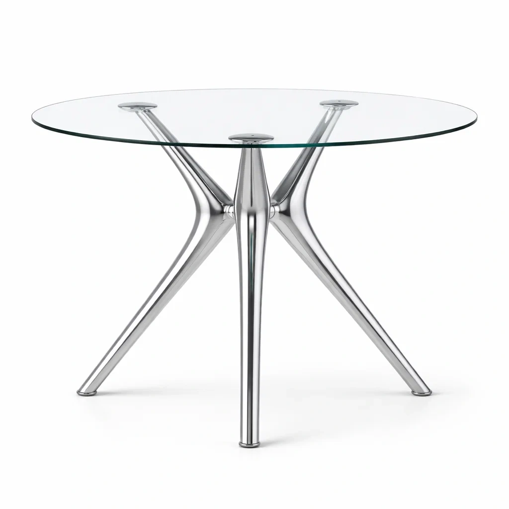 Tisch rund aus Glas mit Edelstahl-nestzorae