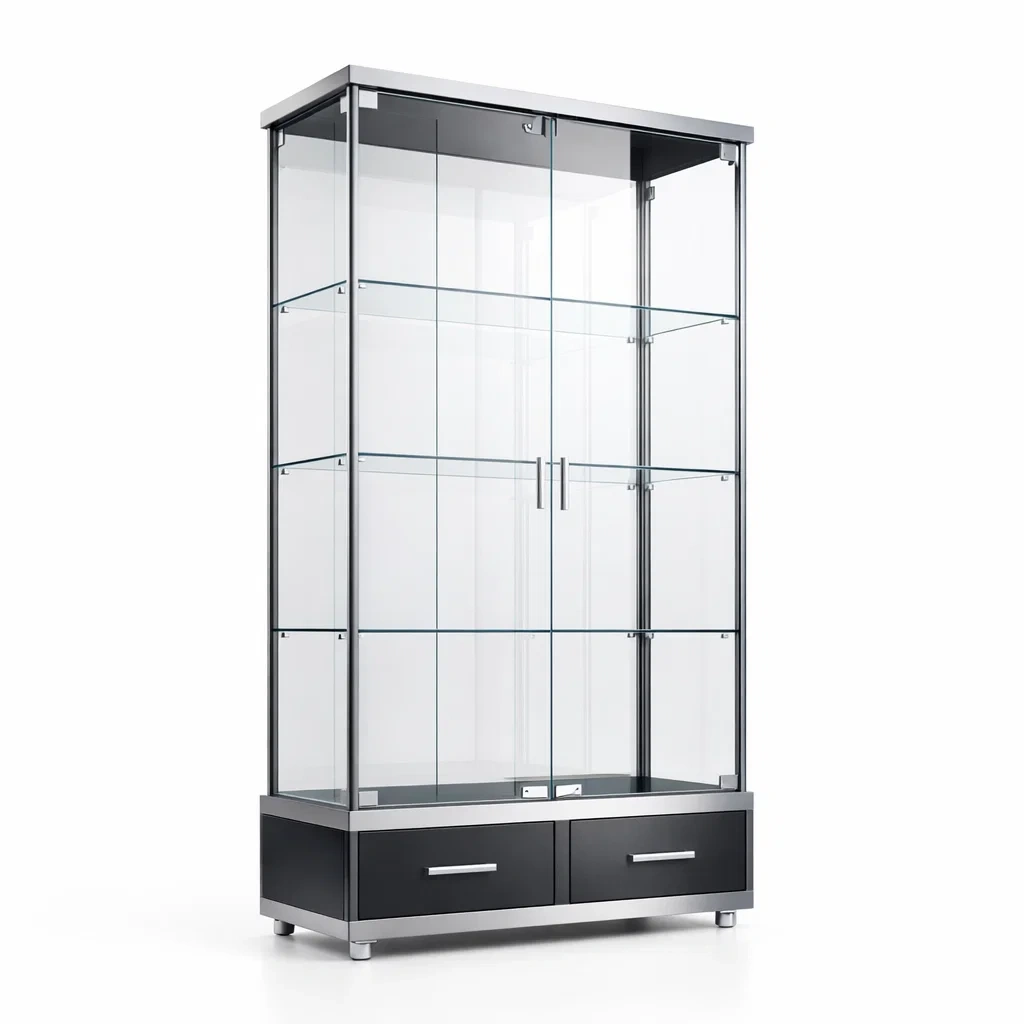 Vitrine mit Glastür Schwarz aus Glas und Metall-nestzorae