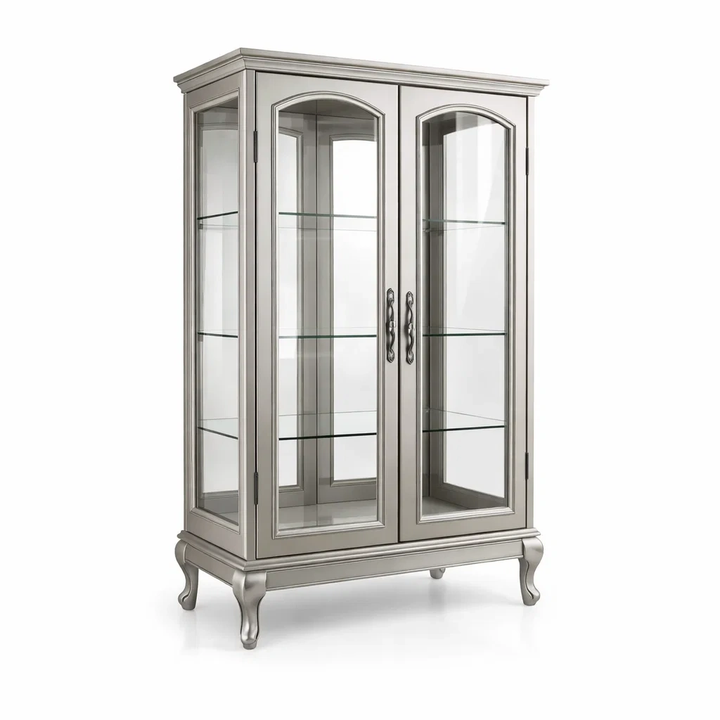 Vitrine aus Massivholz und gehärtetem Glas Silber-nestzorae