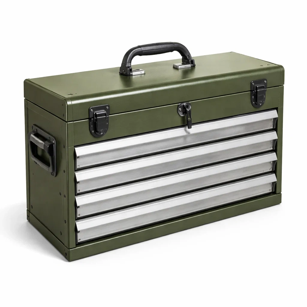 Werkzeugkiste aus Stahl mit Schubladen Olivgrün-nestzorae