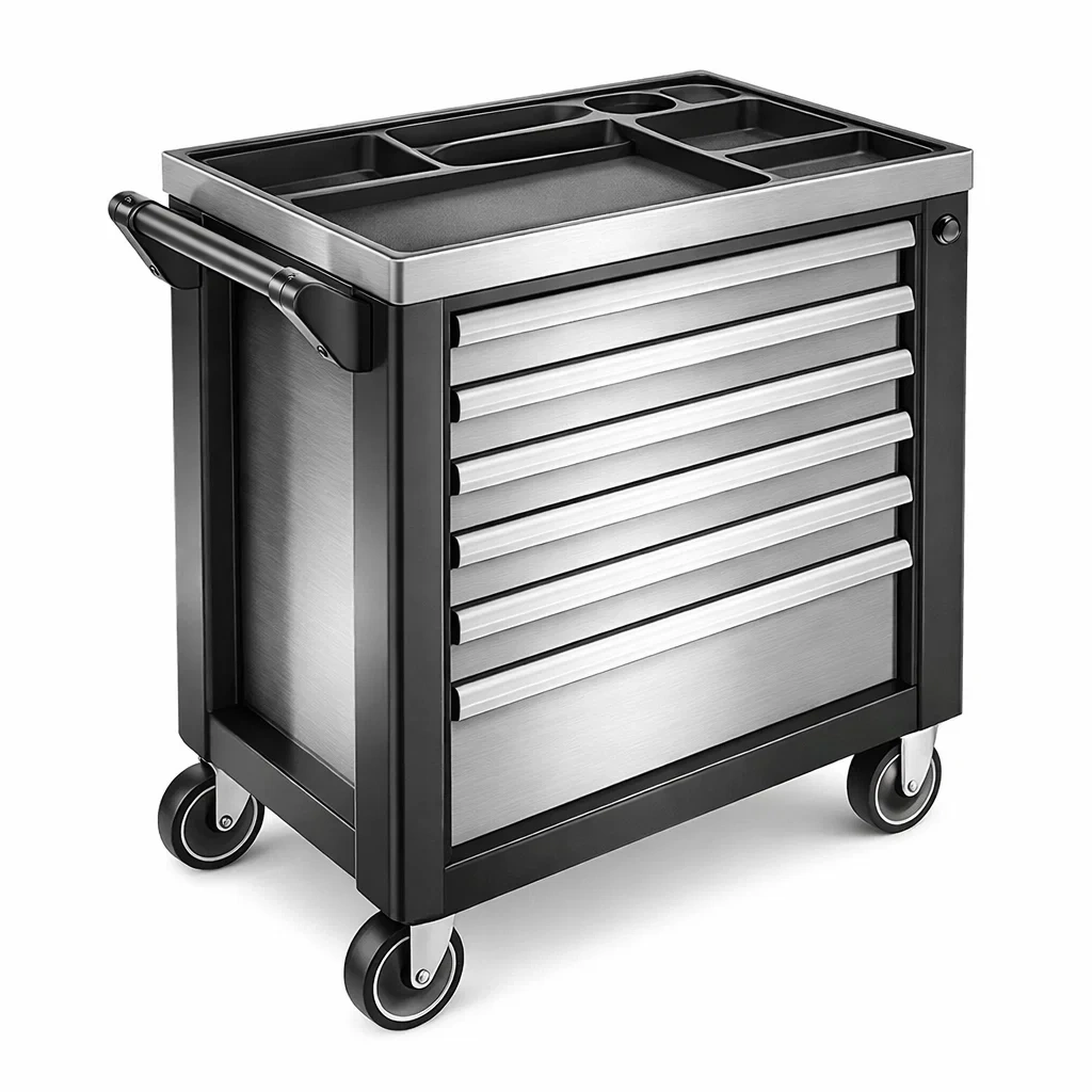 Werkzeugwagen aus Edelstahl und Kunststoff Schwarz Silber-nestzorae