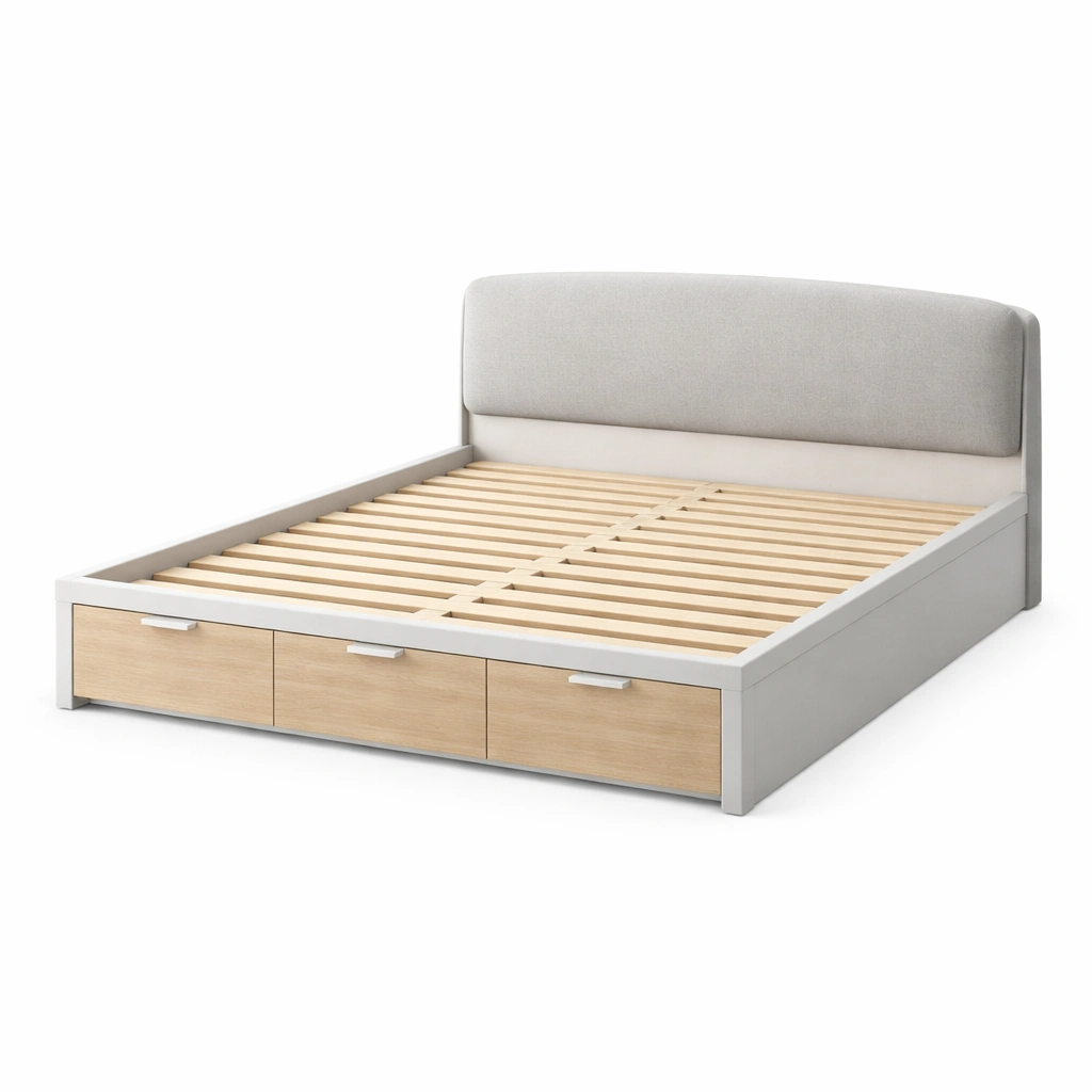 Bett mit stauraum stoffkopfteil und schubladen-FURNSENO