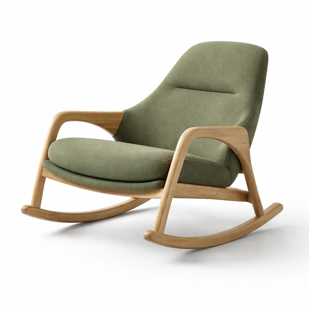 Holzrahmen Leinenstoff Grün Schaukelstuhl-FURNSENO