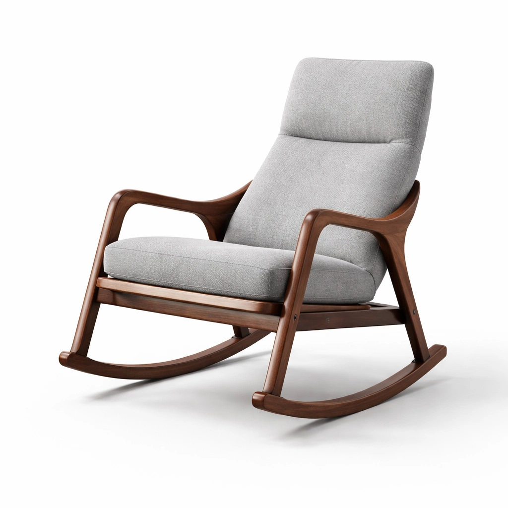 Walnussholz Stoff Grau Schaukelstuhl-FURNSENO