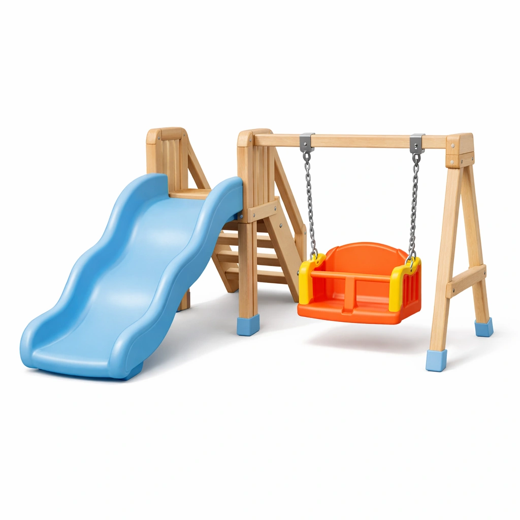 Kinderspielgerät Holz Polyethylen Rutsche Schaukel Blau Orange-FURNSENO