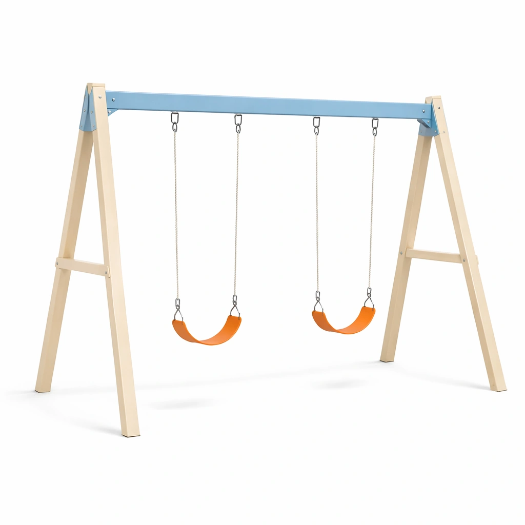 Schaukelset Kinderschaukel Holz Metall Blau Orange 240x160x210 Cm-FURNSENO