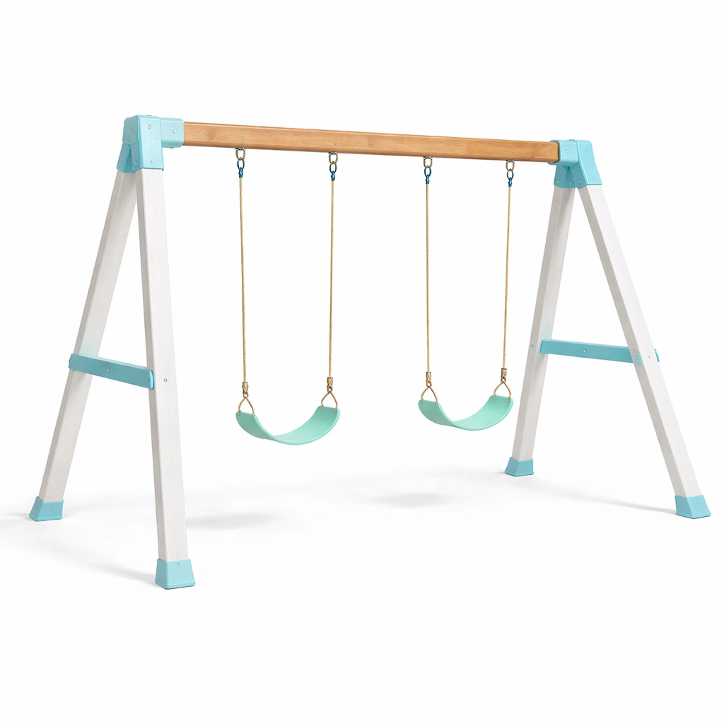 Schaukelset Holz Und Stahl Mit Sitzen Weiß Hellblau-FURNSENO