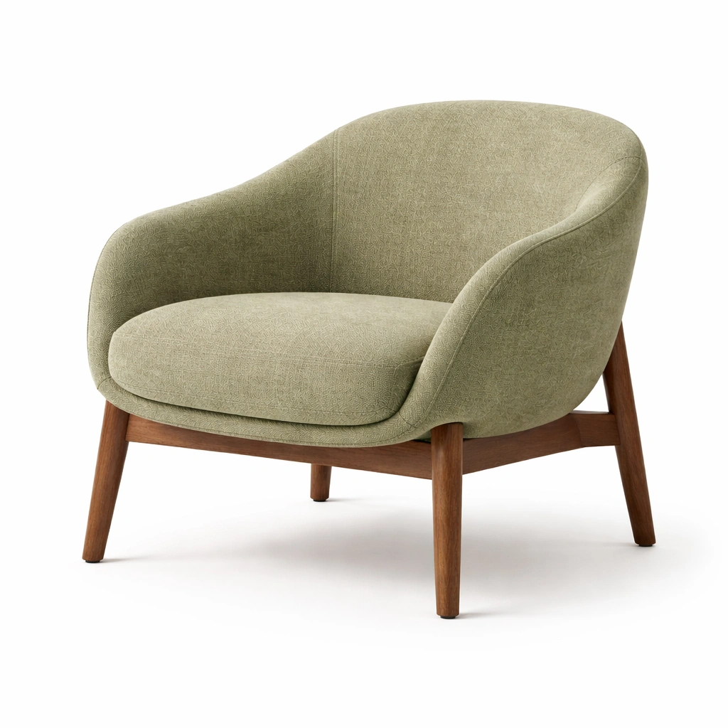 Sessel mit grünem stoff und holzrahmen-FURNSENO