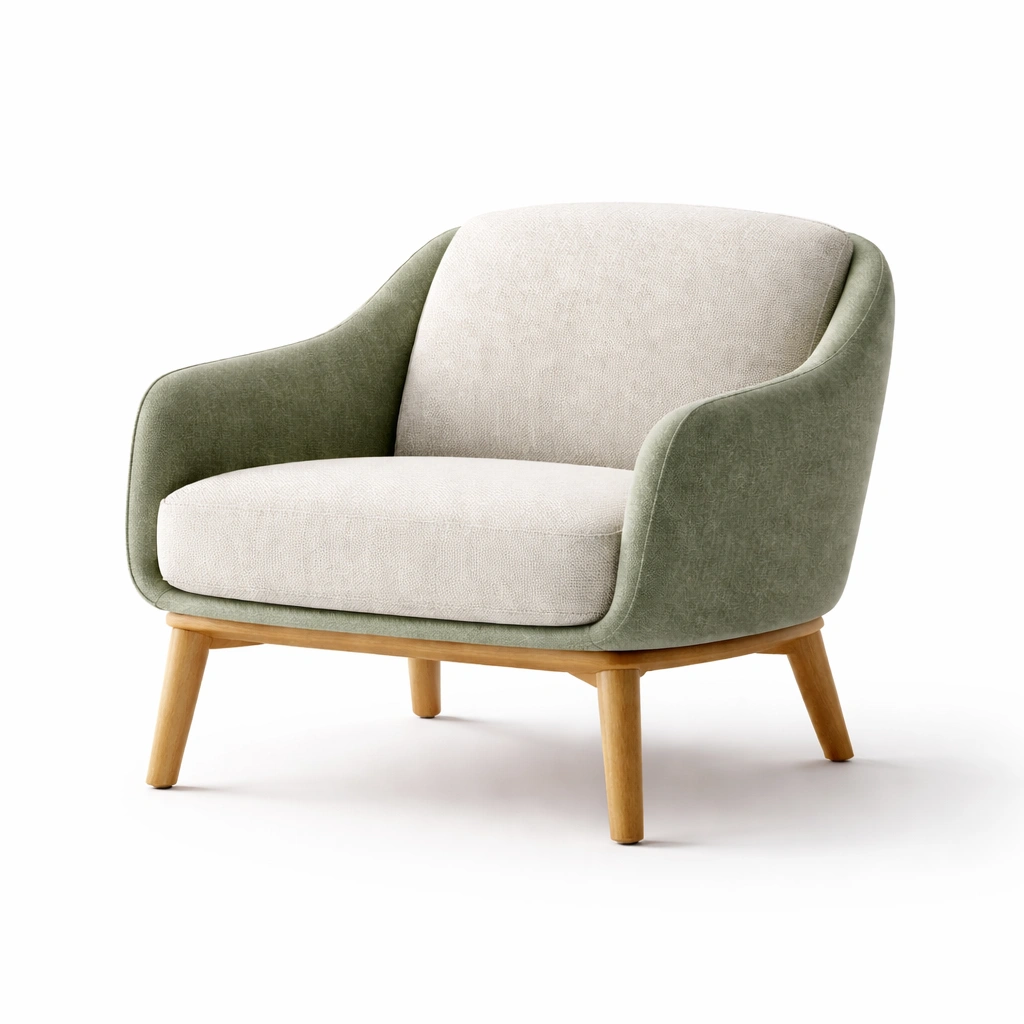 Sessel leinen grün beige mit holzfüßen-FURNSENO