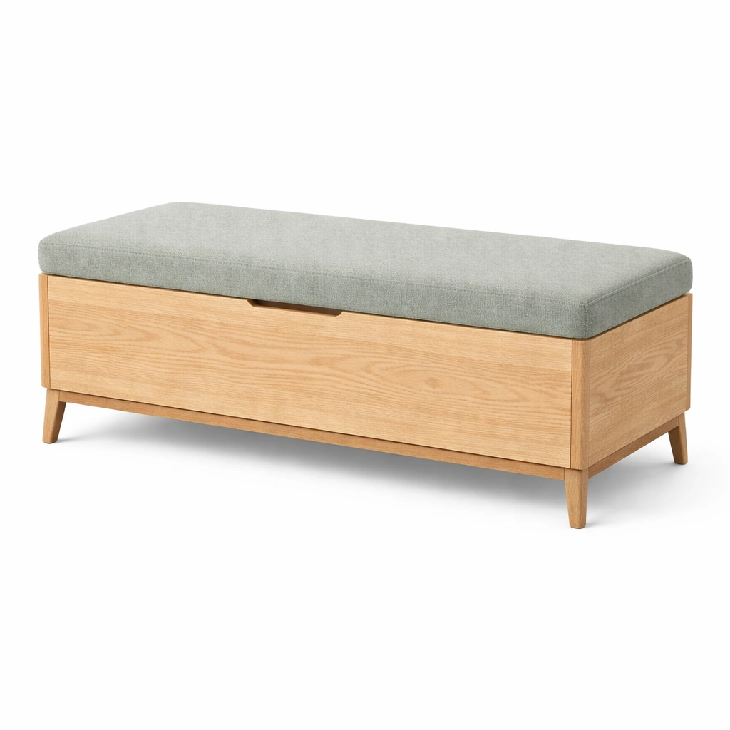 Sitzbank mit stauraum massivholz mit grauem polster-FURNSENO