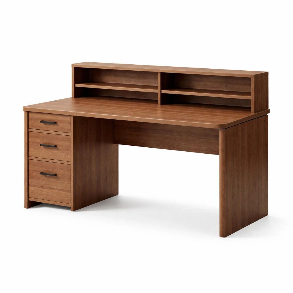 Schreibtisch Mit Regalaufsatz Holz Hellbraun 140x60x75 cm-FURNSENO