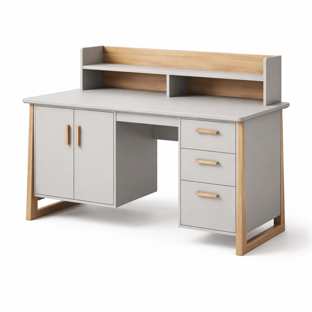 Schreibtisch Mdf Und Eichenfurnier Grau 140x60x107 cm-FURNSENO