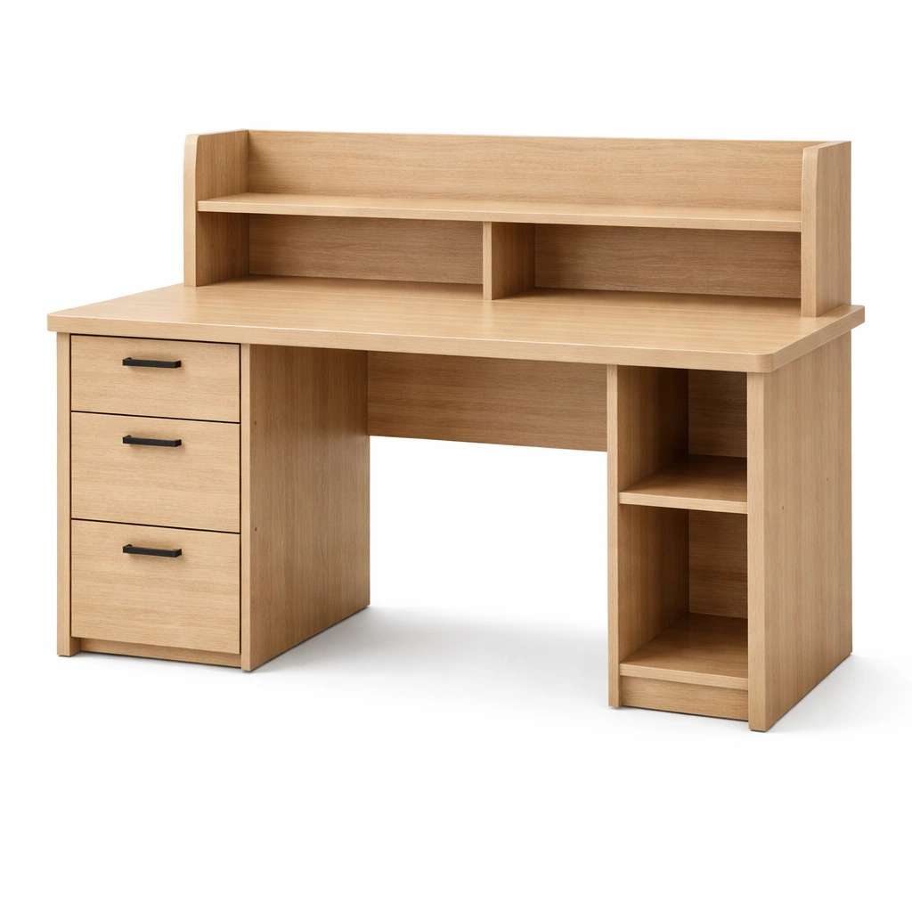 Schreibtisch Mit Regal Aus Holz Eiche 140x60x120 cm-FURNSENO