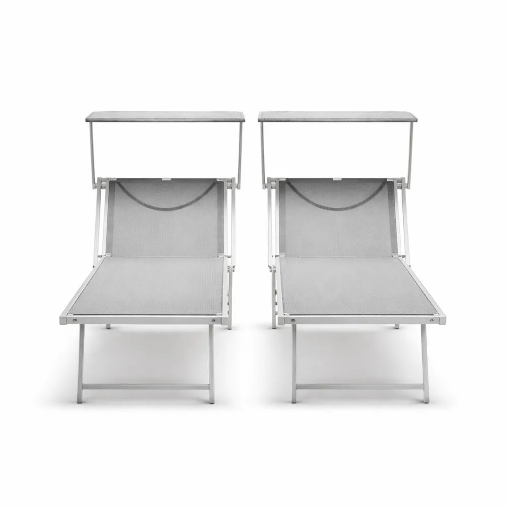 Set di 2 Lettini Prendisole in Alluminio per Mare - Colore Grigio