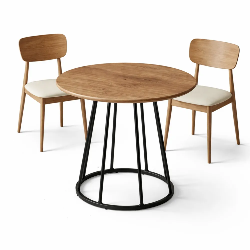 Tavolo da pranzo rotondo per 2-4 persone, 80 cm con struttura metallica stabile, design industriale per cucina e soggiorno, marrone